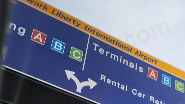 Newark Liberty International Airport sign shows Teminal A/B/C