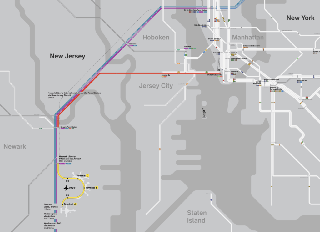 Quoted Access Map between New York City and  EWR from EWR Official Website