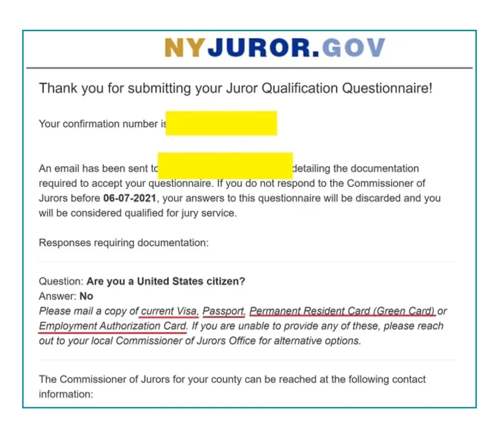 ニューヨーク州 アメリカ　陪審員　質問票　Juror Qualification Questionnaire 日本語　訳 例　サンプル