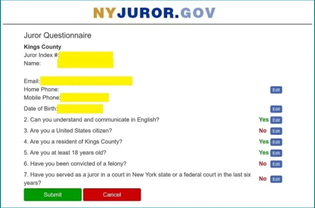 ニューヨーク州 アメリカ　陪審員　質問票　Juror Qualification Questionnaire 日本語　訳 例　サンプル