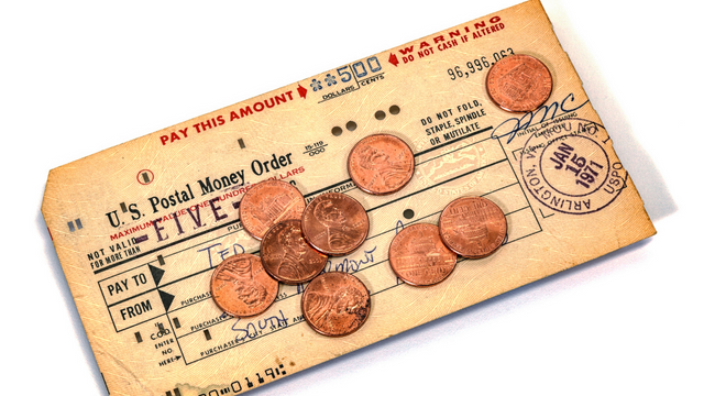 Old Money Order and pennies