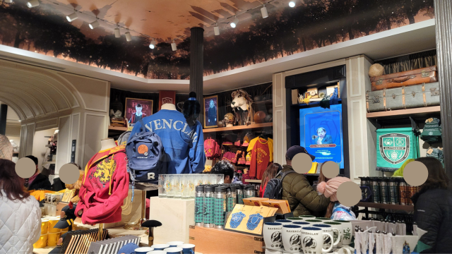 Harry Potter New Yorkインテリア　店内写真　アパレルやマグカップが所狭しと並ぶ