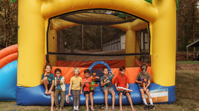 bouncy house with kids