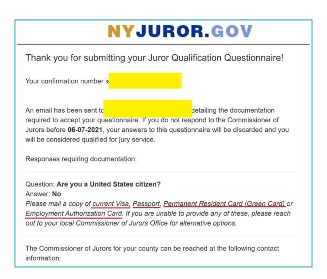 ニューヨーク州 アメリカ　陪審員　質問票　Juror Qualification Questionnaire 日本語　訳
