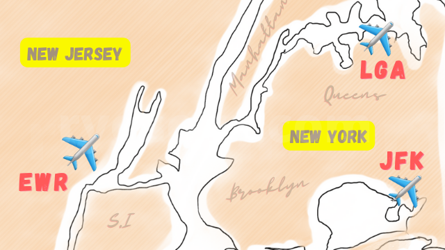 ニューヨークの　空港　地図　マップ　ロケーション