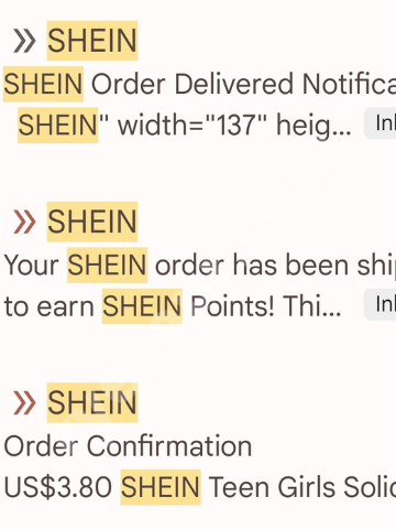 SHEIN Email レシート　注文書　追跡番号のEmail