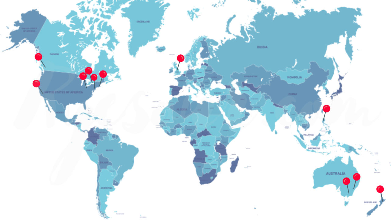 英語留学するならどこがいい？ 留学経験者たちの留学先をピンした世界地図