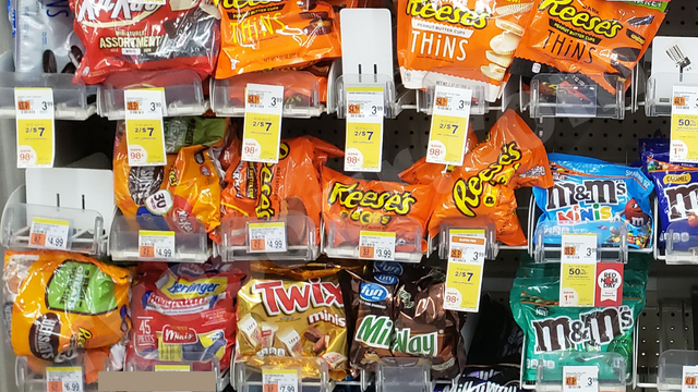 Reese's,m&m's,Twix, Butte Finger, Kitkat sold in a store in US