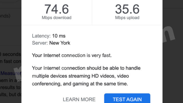 Internet speed test example